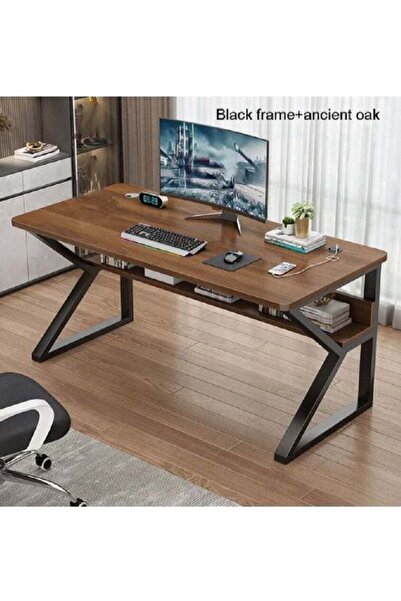 AGD Ergonomic computer desk with power outlet brown