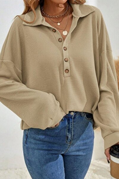 Mossta Μπλούζα με κουμπιά oversized - Μπεζ