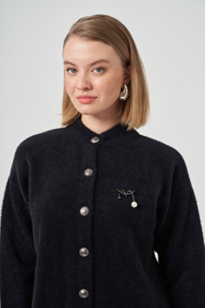 Nuss Button Detail Angora Cardigan 7005 Black