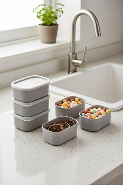 Bayev Pots Gray 6-Piece Storage Container Set - Breakfast Snack Bowl Fruit Storage Box with Leak-Proof Lid