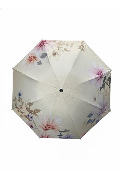 Genel Markalar Otomatik Açılır Kapanır Lacivert Çiçek Desenli Katlanır Şemsiyesi