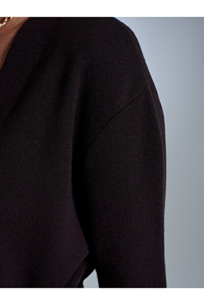 Dilvin 61002 Double-Breasted Belted Wool Blend Knitwear Cardigan-Dark Brown