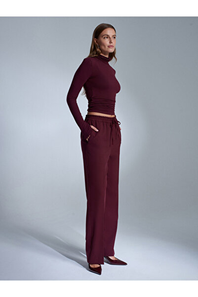 Dilvin 72209 Elastic Waist Trousers-Burgundy