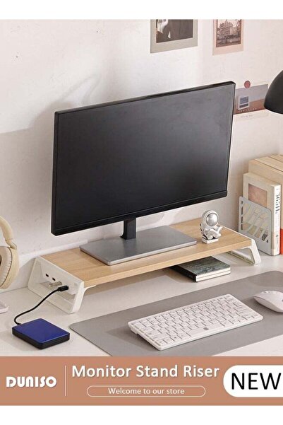 DOMEET Desktop Monitor Stand Riser, Ergonomic Height Wood Desktop Riser Organizer, Laptop Stand Riser with