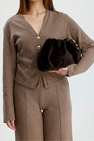 Çantacımstore Women's Drawstring Bag Bitter Brown Plush Fur 2011