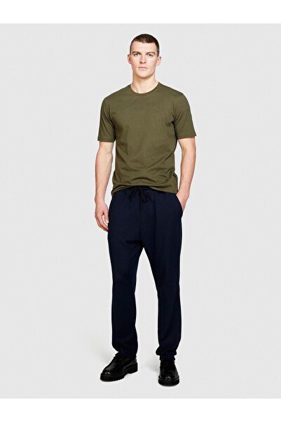 Sisley Viscose Blend Elastic Waist Drawstring Pants Men's Blue Trousers - 324P33Yysf00C