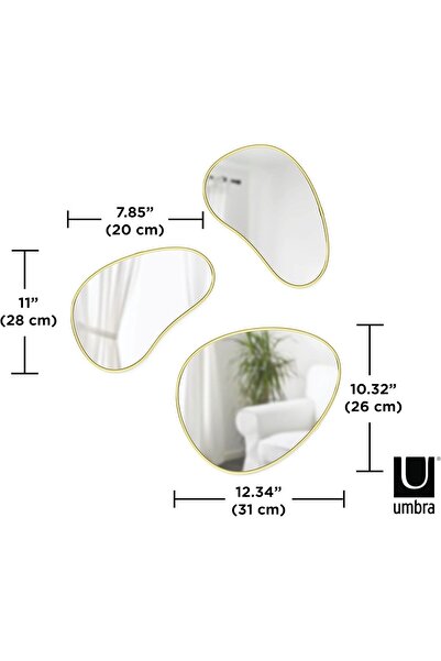 umbra Huba Pebble Mirrors - 3 Piece Set, Yellow Brass