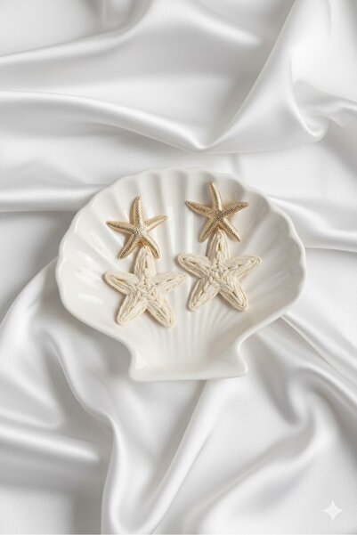 Dorvina Brass Dangle Cream Starfish Model Gold Color Wicker Earrings |   Stylish and Durable Jewelry, Accessory