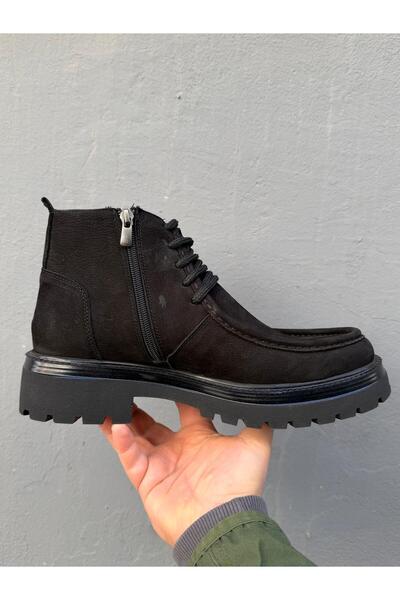 Neco Genuine Leather Men's Business Suede Short Boots, Light Sole, Fur Inside Warm Lining