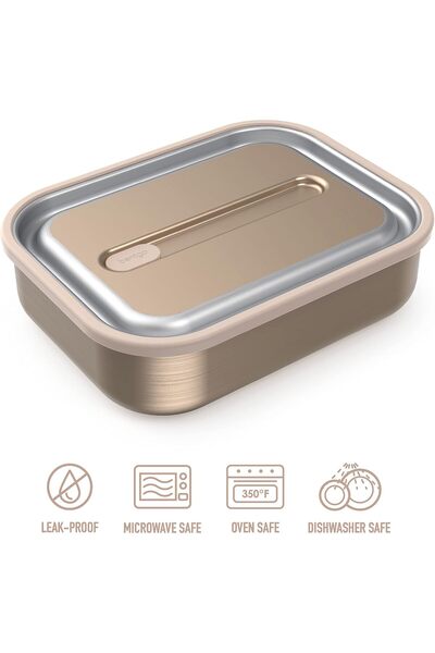 Bentgo MicroSteel Leak-Proof Stainless Steel Lunch Box with Removable Divider, 5-Cup, Gold