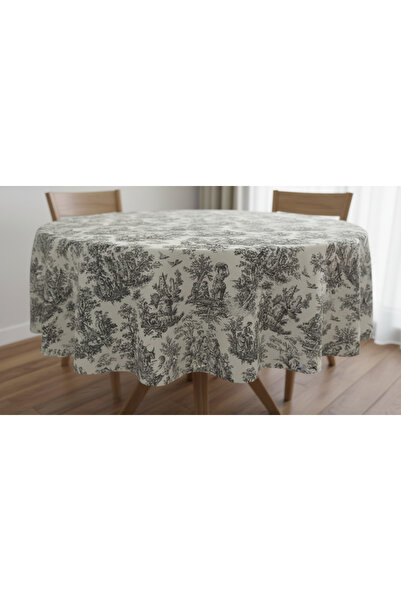 shopshop Black English French Peasants Patterned Rustic Vintage Decorative Round Tablecloth