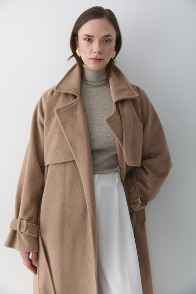 Laluvia Camel Vorkuta Belted Coat - 407007