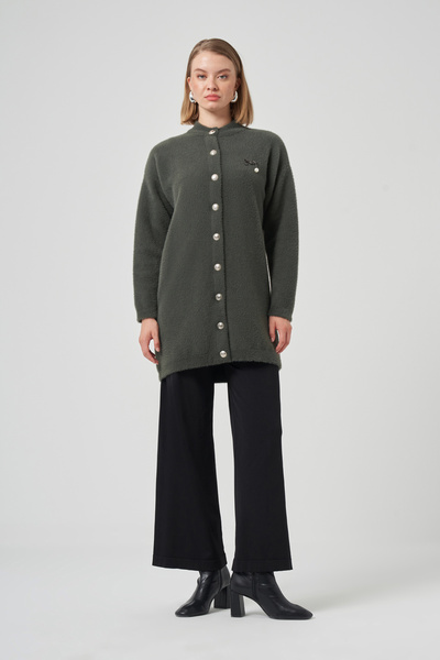 Nuss Button Detail Angora Cardigan 7005 Smoked