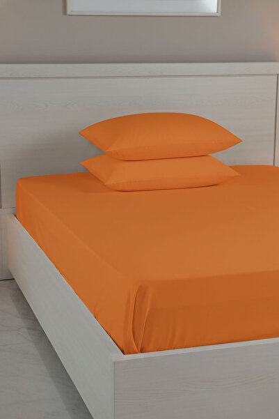 FAVORA 100% Cotton Ranforce Premium King Size Fitted Sheet Set - Orange