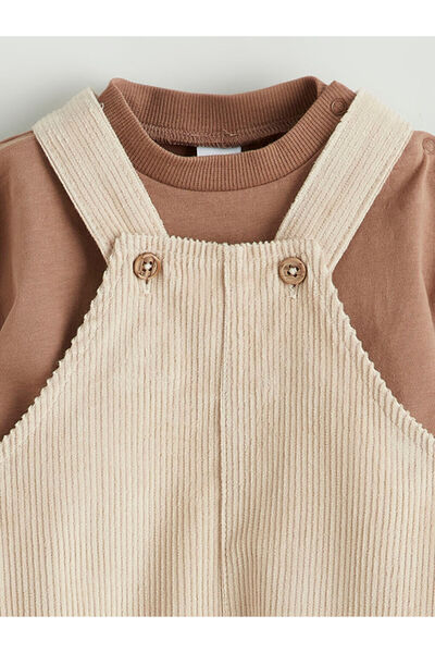 LC Waikiki Lcw Baby Beige Crew Neck Baby Boy T-Shirt and Salopet 2-Pack