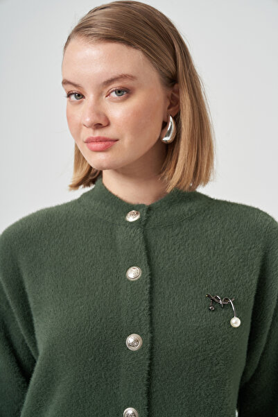 Nuss Button Detail Angora Cardigan 7005 Khaki