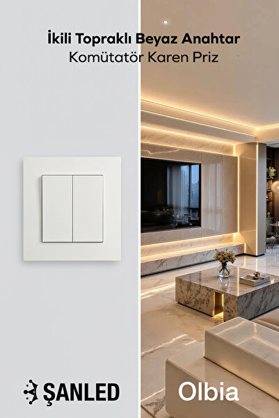 Olbia مفتاح كهربائي أبيض مزدوج التأريض مع مقبس كارين قطعة واحدة