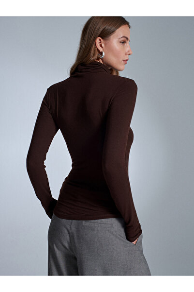 Dilvin 32253 Wool Blend Turtleneck Top-Dark Brown