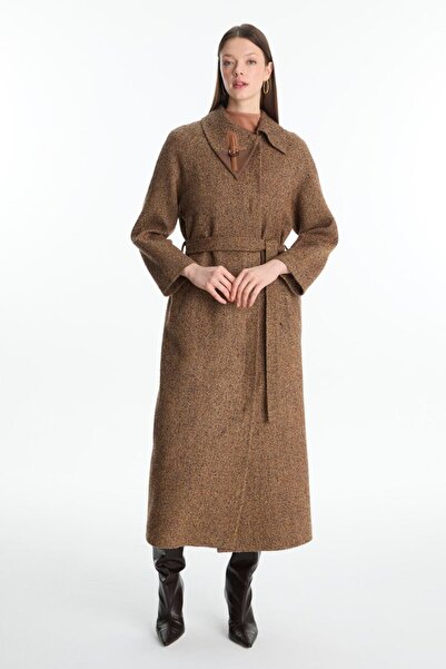 Zühre Collar-Detail Belted Brown Coat 13871