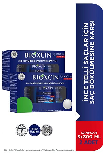 Bioxcin Quantum Kuru & Normal Saç Şampuanı Saç Dökülmesine Etkili 3x300 ml 2 Adet