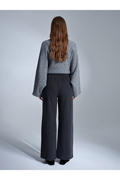 Dilvin 71927 Elastic Waistband Stitching Detail Loose Sweatpants-Anthracite m