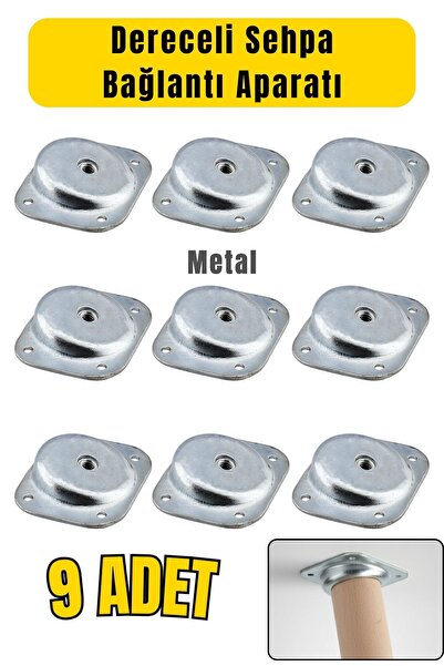 Badem10 Dereceli Açılı Metal 9 ADET Set Mobilya Ayak Bağlantı Aparatı M8 Sehp...
