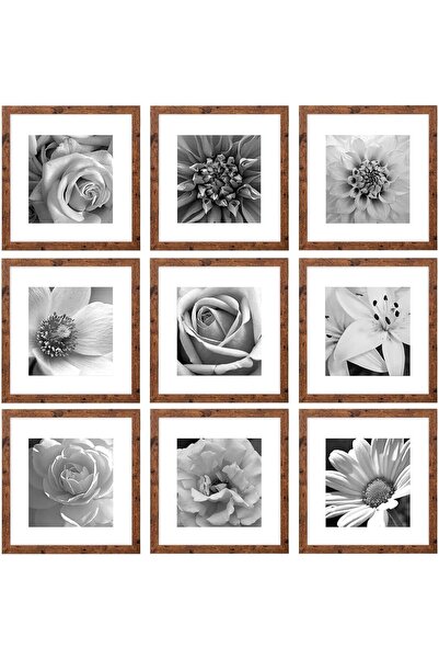 eletecpro مجموعة إطارات الصور المربعة الكلاسيكية، لون بني ريفي، 30×30 سم، 9 قطع