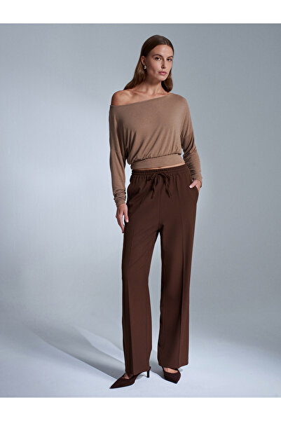 Dilvin 72209 Elastic Waist Pants-Brown