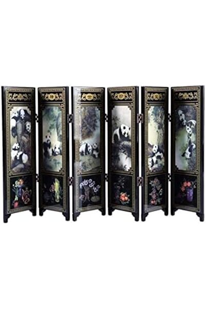 lachineuse - شاشة آسيوية صغيرة (تصميم الباندا والخيزران)