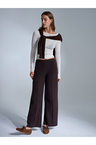 Dilvin 71941 Elastic Waist Wide Leg Sweatpants-Dark Brown