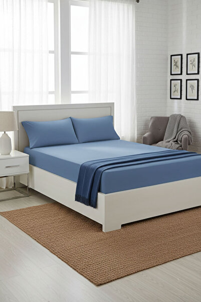 FAVORA 100% Cotton Ranforce Premium King Size Fitted Sheet Set - Indigo