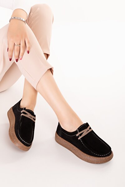 Gondol Genuine Leather Daily Comfortable Rubber Laced Casual Shoes In.610 Black Suede