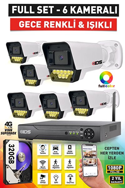 IDS 6 KAMERALI 5MP LENSLİ FULLHD 1080P RENKLİ GECE GÖRÜŞLÜ GÜVENLİK KAMERASI ...