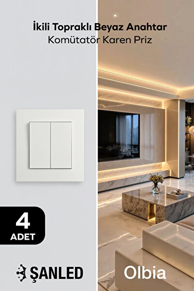 Olbia مفتاح كهربائي أبيض مزدوج التأريض مع مقبس كارين 4 قطع