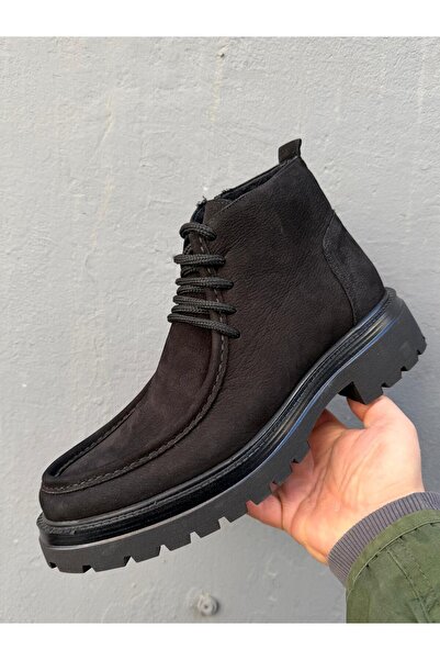 Neco Genuine Leather Men's Business Suede Short Boots, Light Sole, Fur Inside Warm Lining