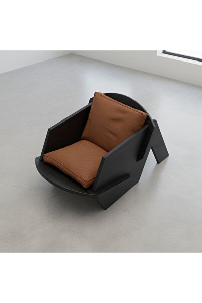 PRAKTURA BIRD Ahşap Siyah Kontrplak Kumaş Berjer Dış Mekanda Kullanılabilir.