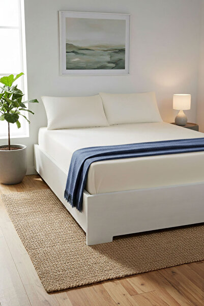 FAVORA 100% Cotton Ranforce Premium King Size Fitted Sheet Set - Cream