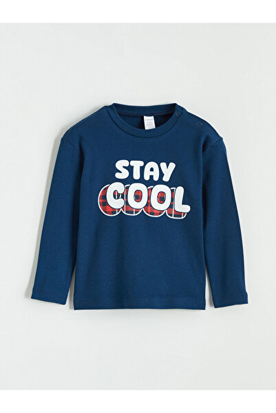 LC Waikiki Lcw Baby Navy Blue Crew Neck Long Sleeve Printed Baby Boy Pajamas Set