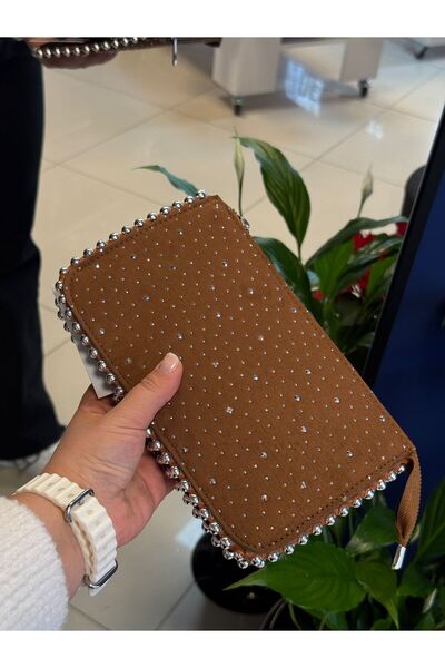 balbagss Kadın Süet Taşlı Zincir Askılı Şık El ve Omuz Çantası