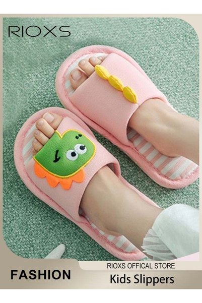 RIOXS Kids Open Toe Cozy House Slippers, Boys and Girls Cartoon Dinosaur Slip...