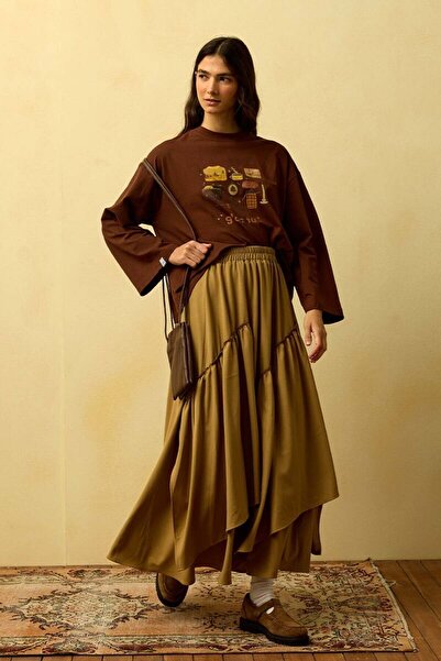 Ceylan Otantik Caramel Polyviscose Bohemian Floor Skirt