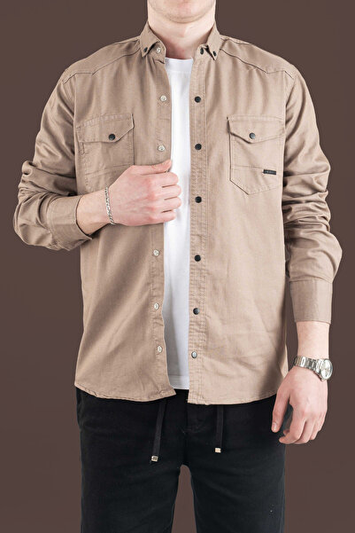 bombe Slim Fit Tight Fit Men's Denim Shirt Mint