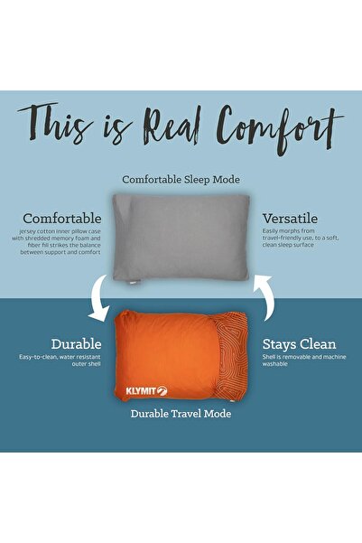 Klymit Drift Camping Travel Pillow, Shredded Memory Foam, Reversible Cover, Green, One Size