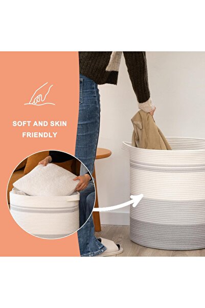 OIAHOMY Woven Laundry and Storage Basket with Handles for Living Room - 20 x 16 in - Gradient Gray