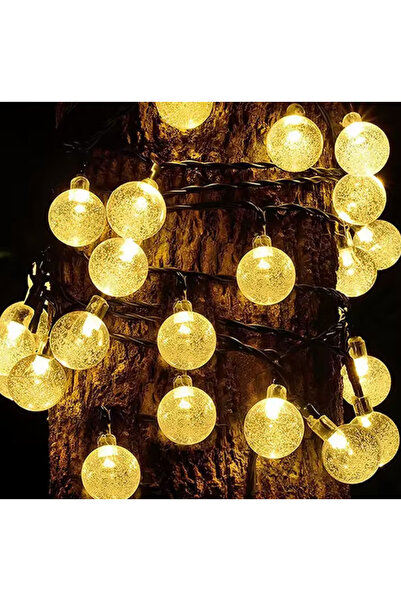 borayris Dekoratif 9 Metre 50 Kristal Top Led Solar Balkon Teras Ağaç Bahçe Aydınlatması- Sarı