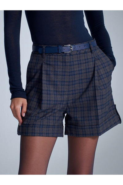 Dilvin 71666 Belted Mini Shorts-Navy Blue