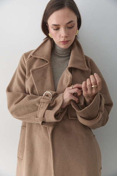 Laluvia Camel Vorkuta Belted Coat - 407007