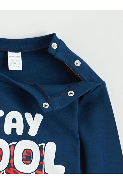 LC Waikiki Lcw Baby Navy Blue Crew Neck Long Sleeve Printed Baby Boy Pajamas Set