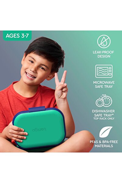 Bentgo Kids Leakproof Lunch Box with Reusable Ice Pack, 4-Compartment Bento (Green/Navy)