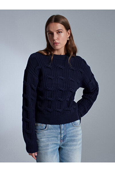 Dilvin 10825 Wool Blend Embossed Detailed Knitwear Sweater-Laci Mel.